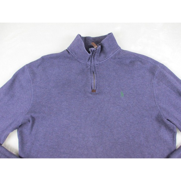 Ralph Lauren Sweater Mens Large Purple Knit Pullover Cotton 1/4 Zip Pony Casual* - Picture 3 of 9